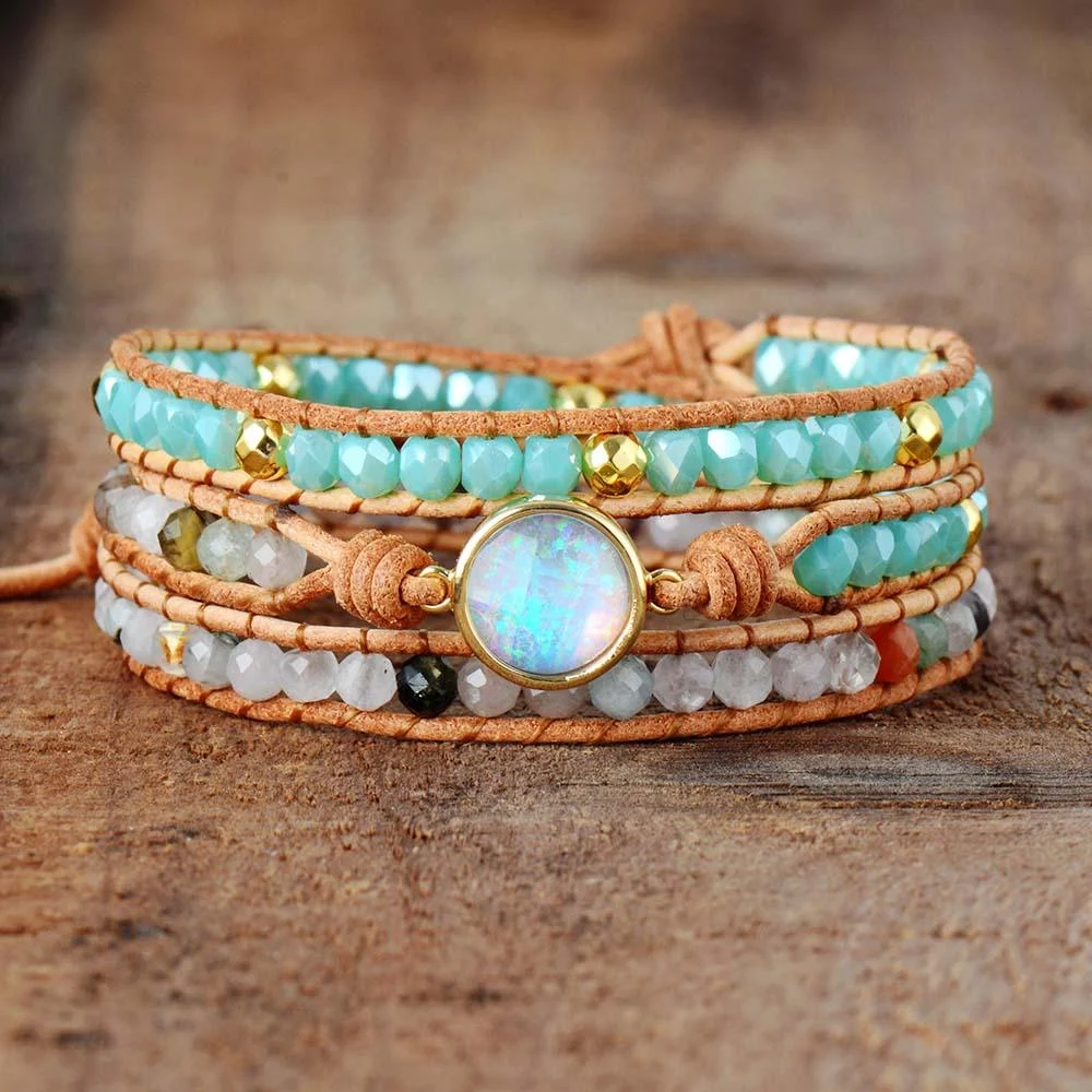 Opal And Rhinestone Wrap Bracelet - Glova