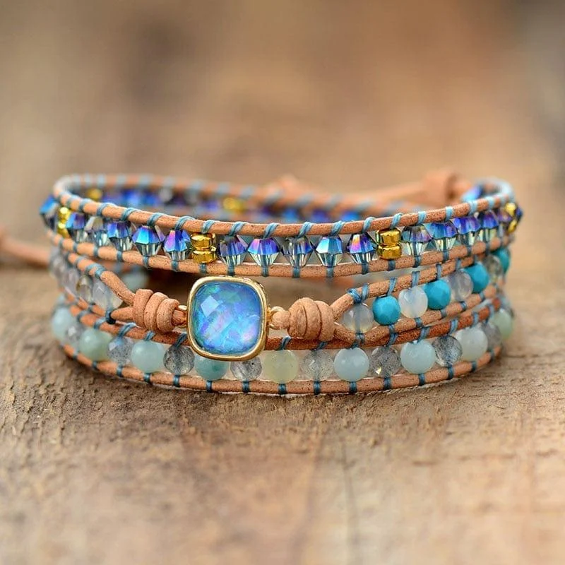 Opal And Rhinestone Wrap Bracelet - Glova