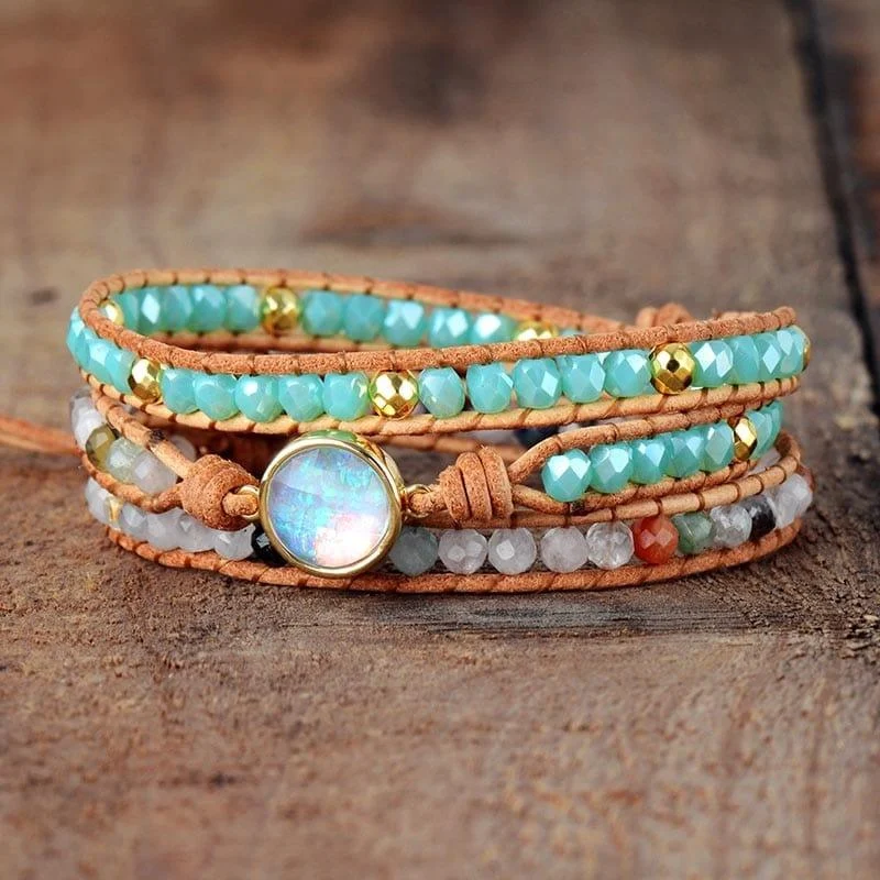 Opal And Rhinestone Wrap Bracelet - Glova