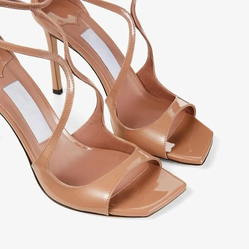 Open Toe Cross Button Elastic Belt Thin High Heel Fish Mouth Sandals - Glova