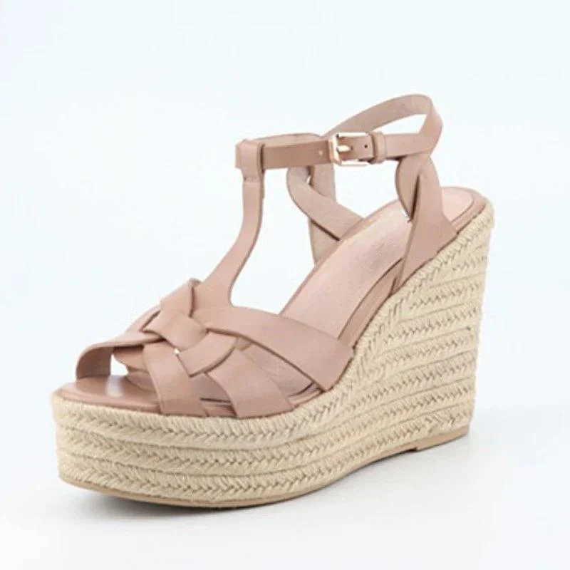 Open Toe Leather Wedge Platform Sandals For Women - Glova