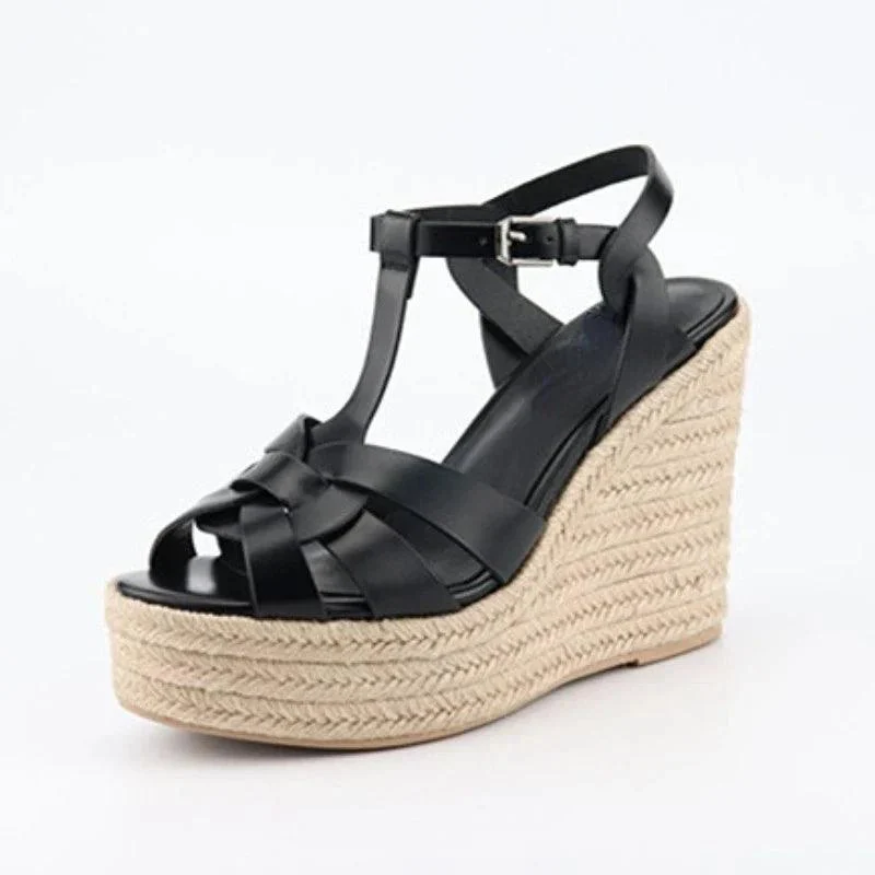 Open Toe Leather Wedge Platform Sandals For Women - Glova