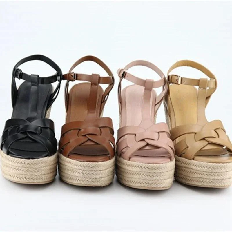 Open Toe Leather Wedge Platform Sandals For Women - Glova