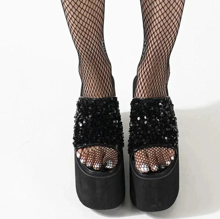 Open Toe Thick High Heeled Bling Platform Women Shoes - Glova