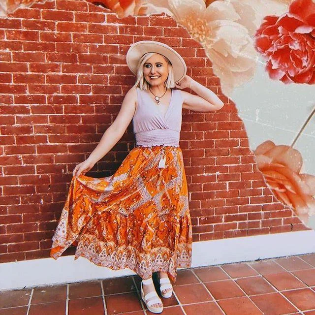 Orange Boho Style Vintage Skirt - Glova