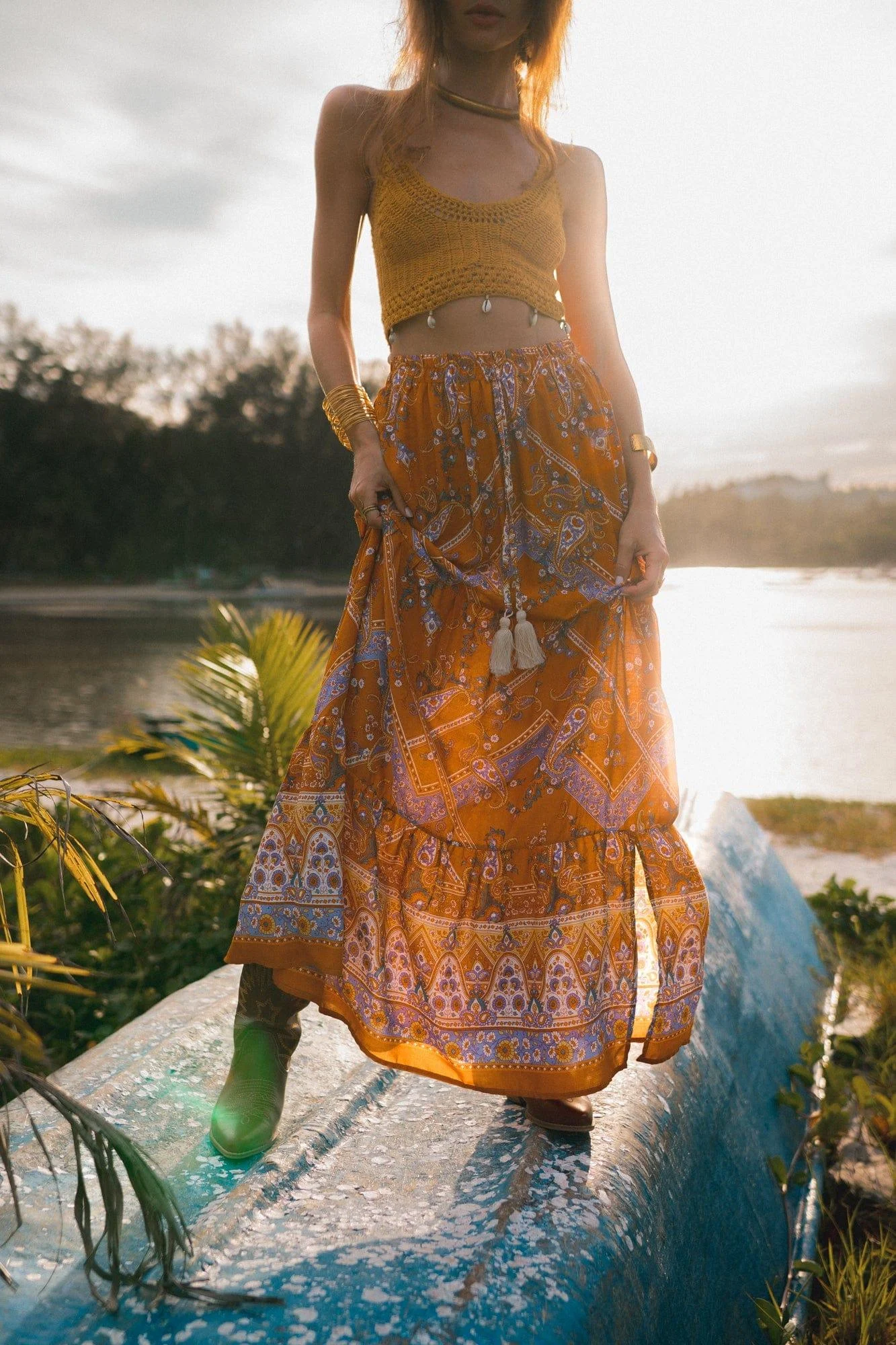 Orange Boho Style Vintage Skirt - Glova