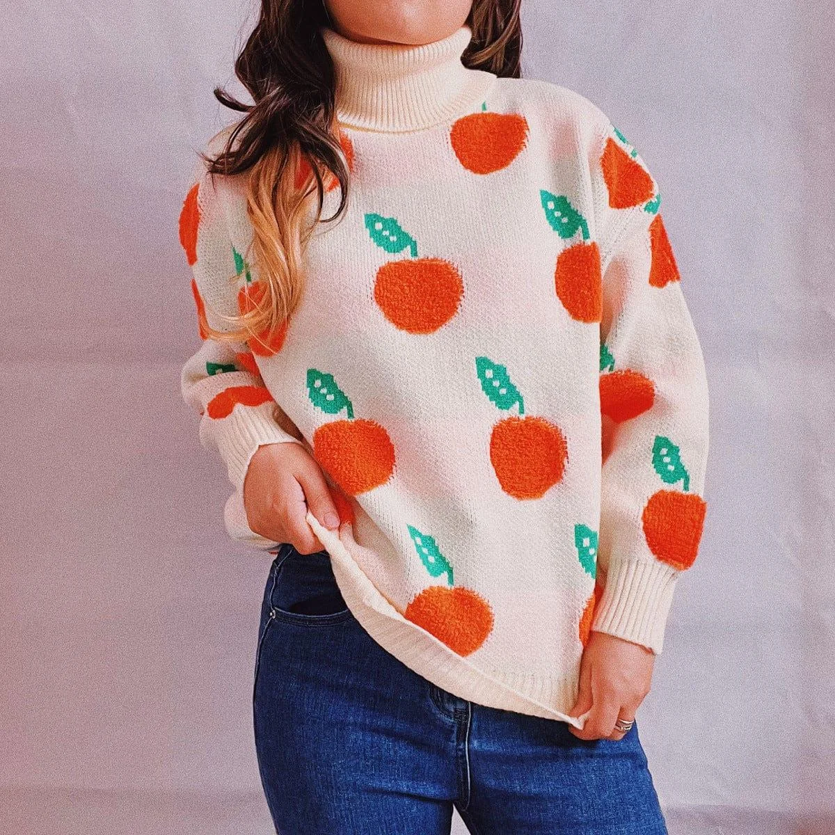 Oranges Motif Turtleneck Sweater - Glova