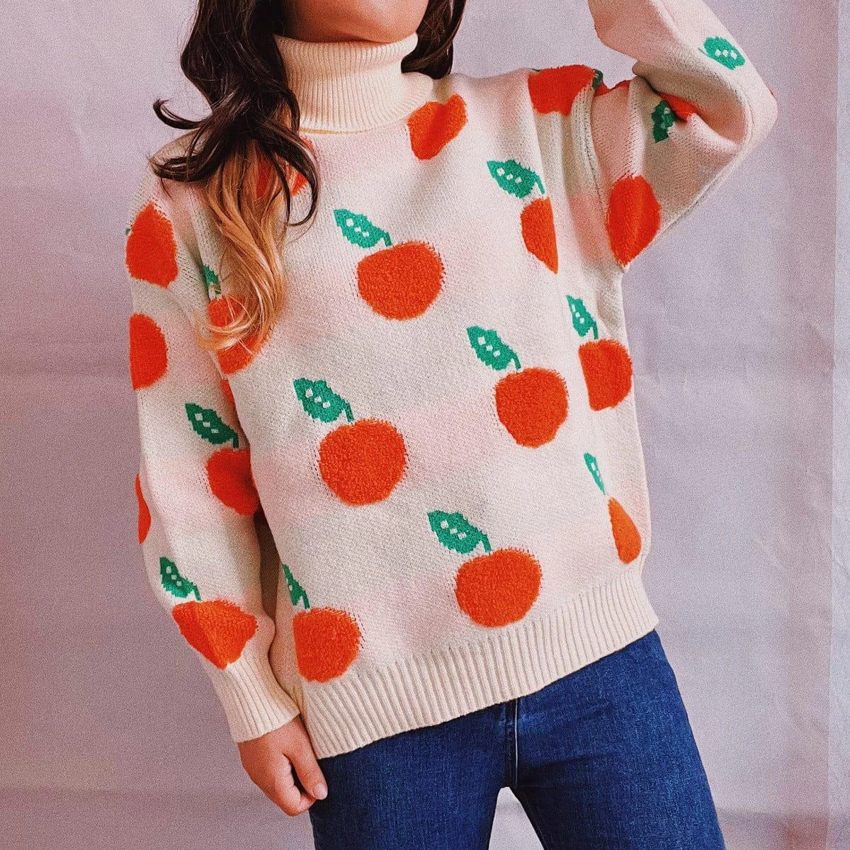 Oranges Motif Turtleneck Sweater - Glova