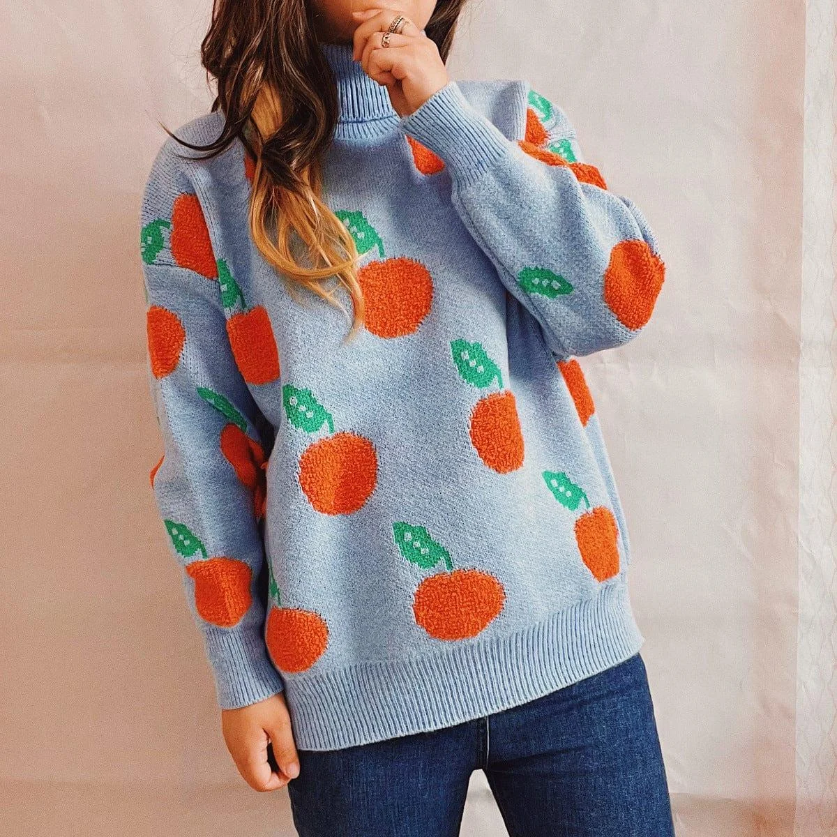 Oranges Motif Turtleneck Sweater - Glova