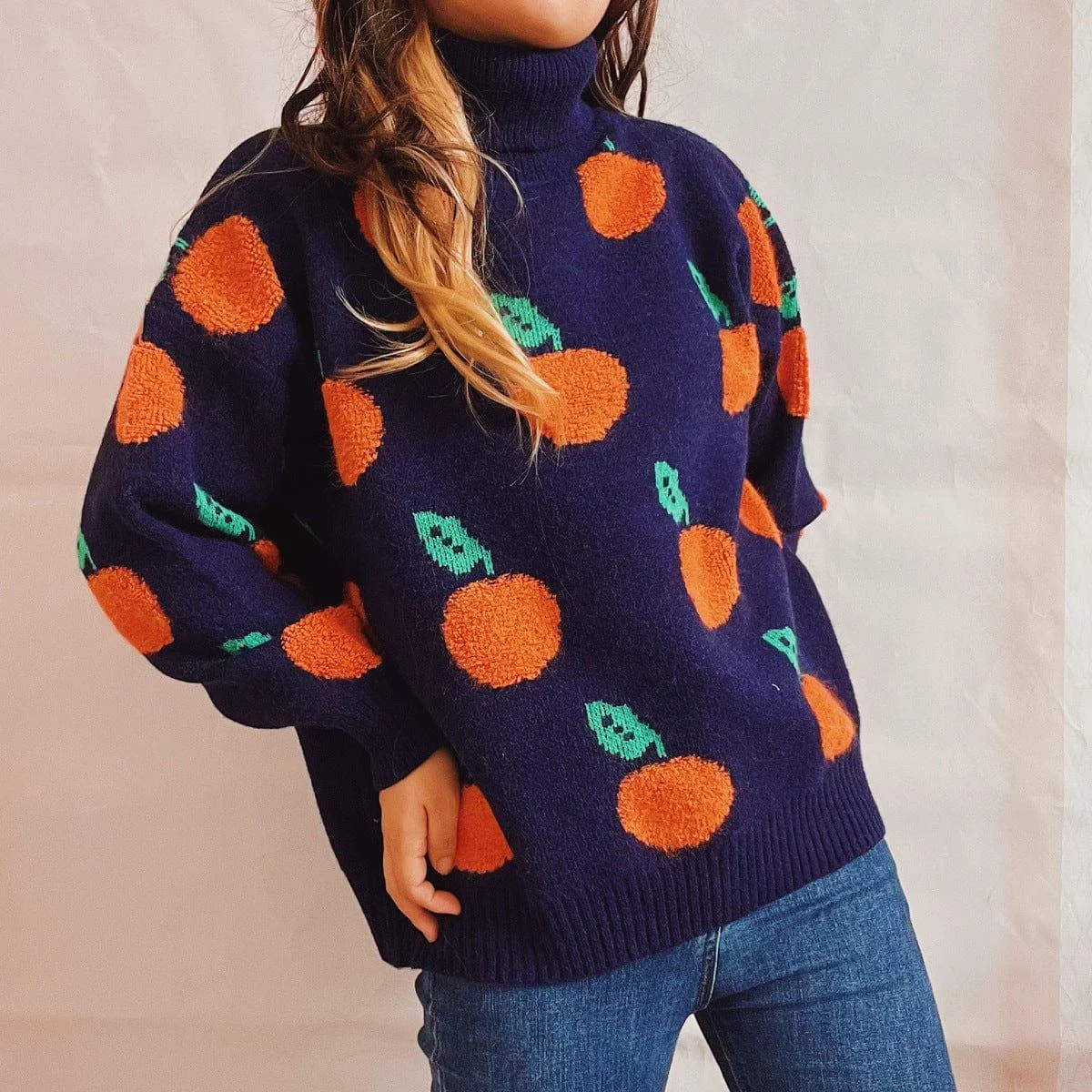 Oranges Motif Turtleneck Sweater - Glova