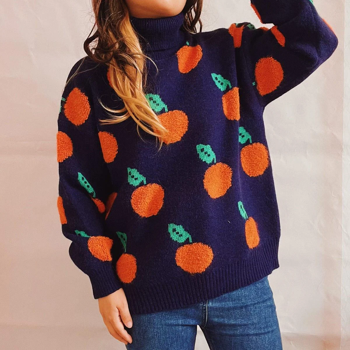 Oranges Motif Turtleneck Sweater - Glova