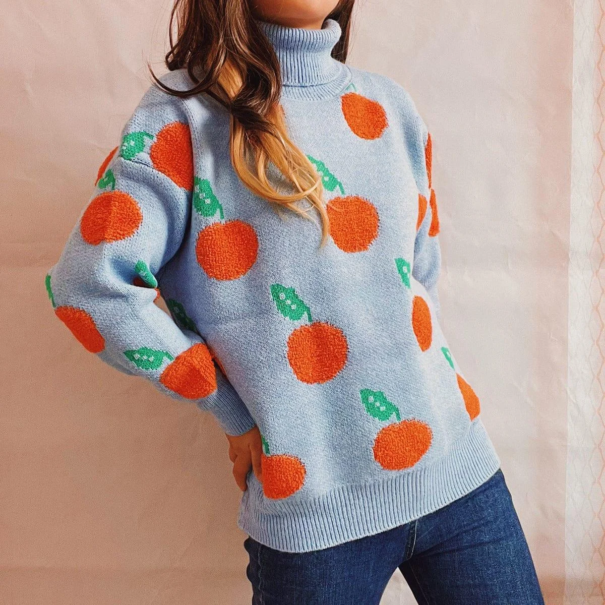 Oranges Motif Turtleneck Sweater - Glova