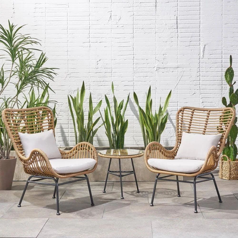 Outdoor 3 Piece Wicker Chairs and Table Set - Glova