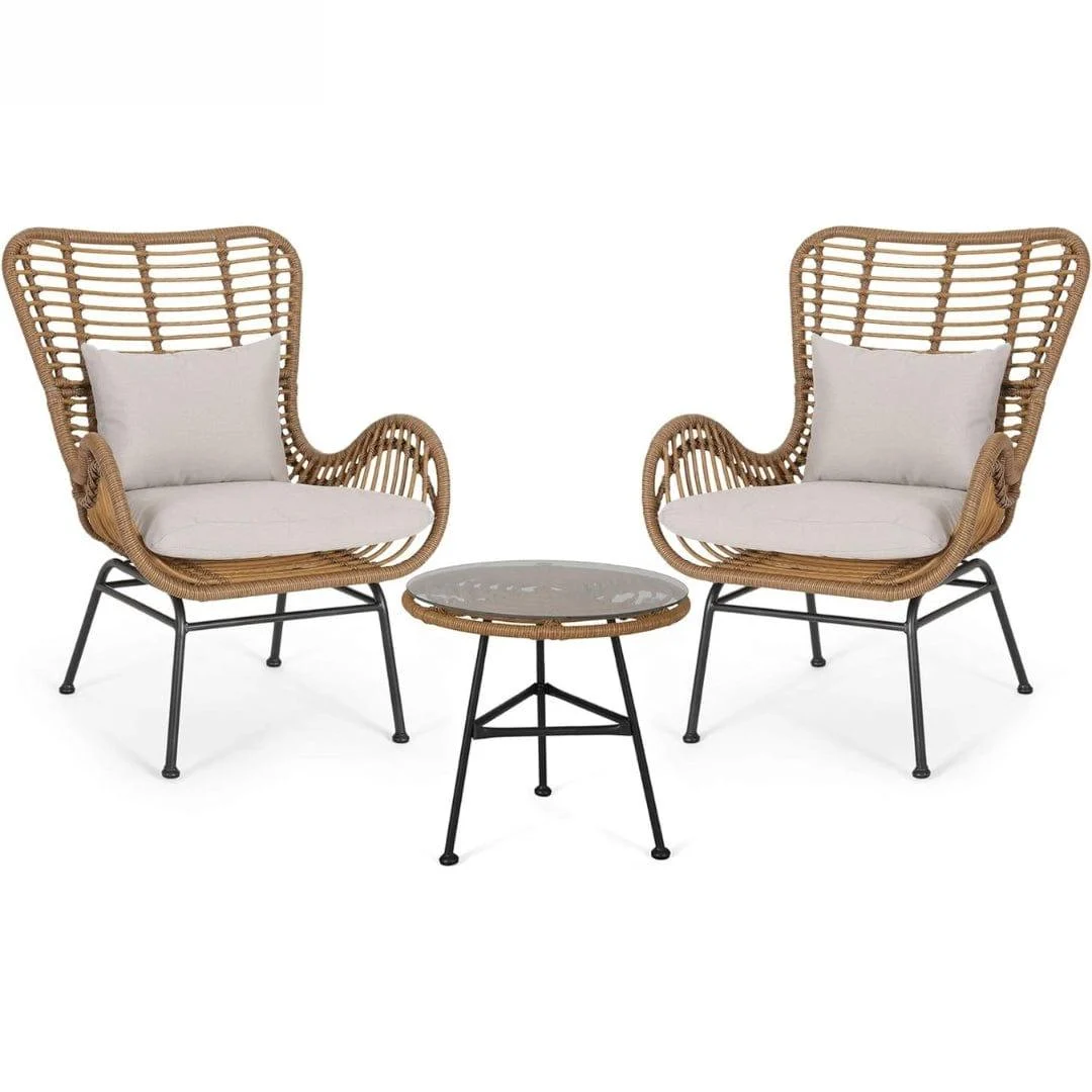 Outdoor 3 Piece Wicker Chairs and Table Set - Glova