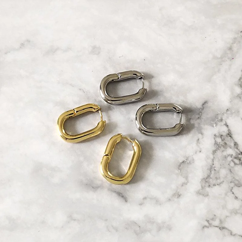 Oval Link Chain Hoop Earrings - 2 Styles - Glova