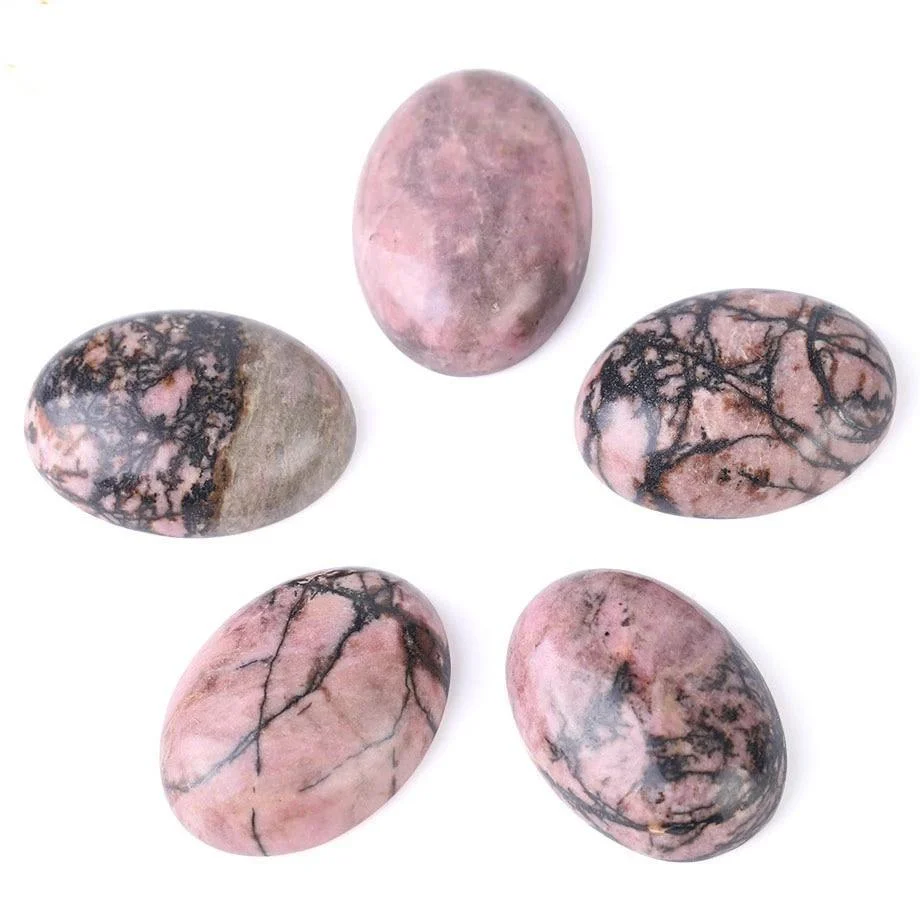 Oval Natural Black Line Rhodonite Stones - Glova