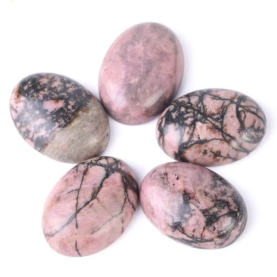 Oval Natural Black Line Rhodonite Stones - Glova