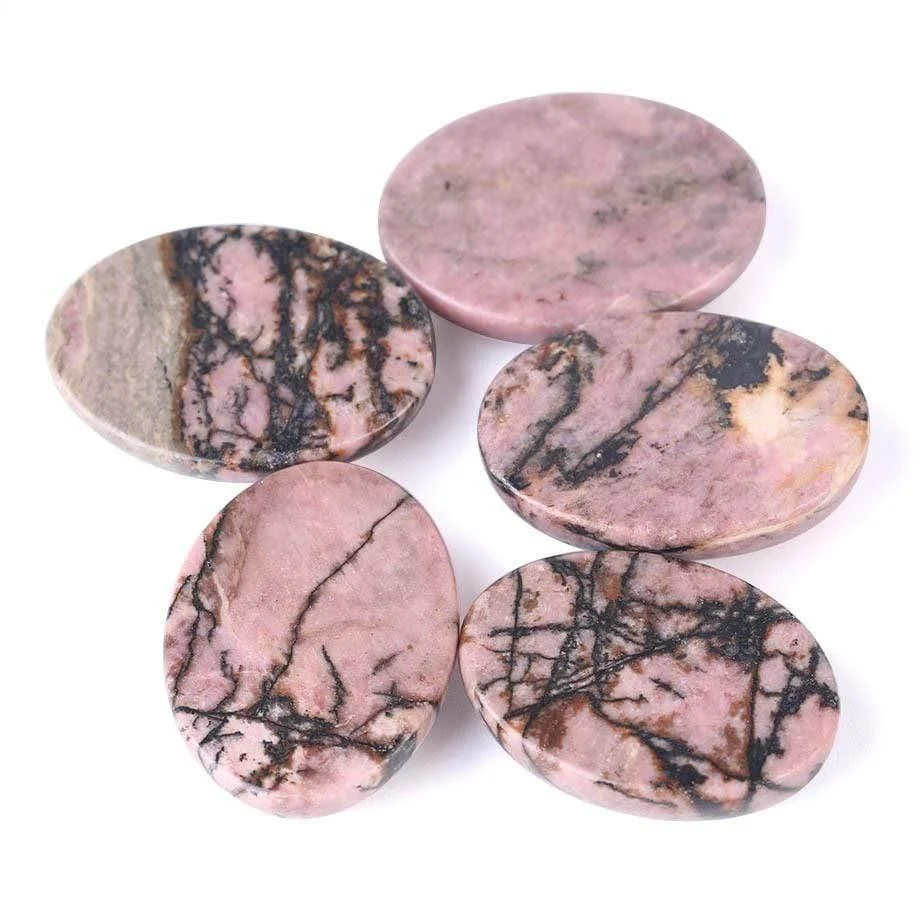 Oval Natural Black Line Rhodonite Stones - Glova