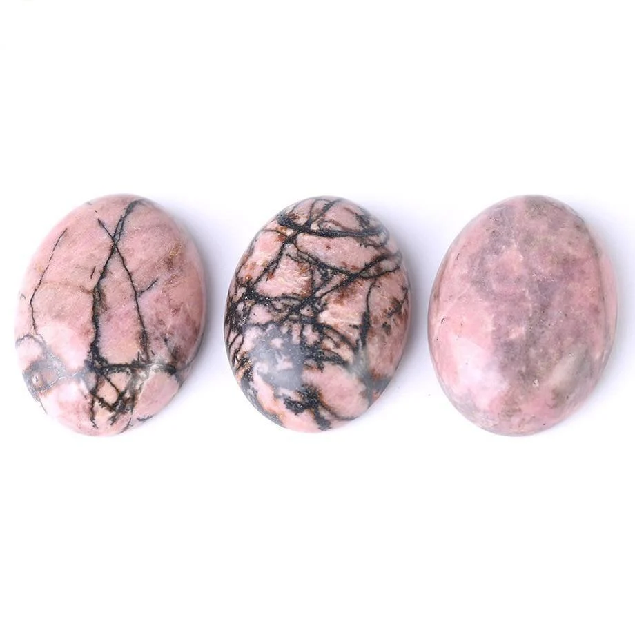 Oval Natural Black Line Rhodonite Stones - Glova