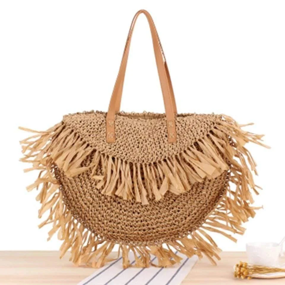 Oversized Bohemian Round Straw Bag - Glova