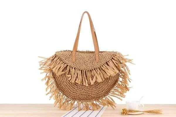 Oversized Bohemian Round Straw Bag - Glova