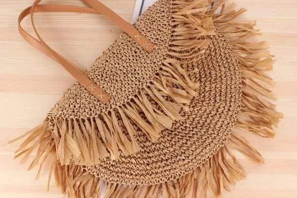 Oversized Bohemian Round Straw Bag - Glova