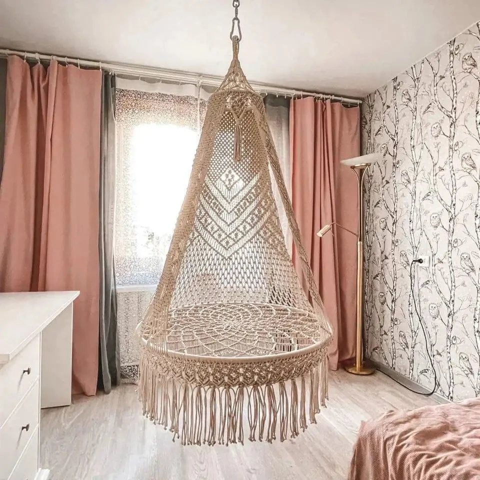 Oversized Macrame Hanging Hammock Chair with Cushion - Glova