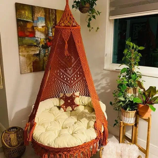 Oversized Macrame Hanging Hammock Chair with Cushion - Glova