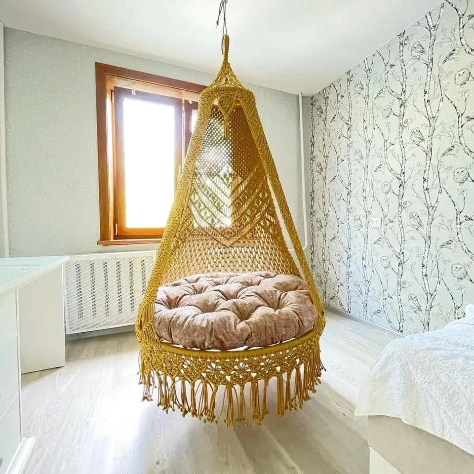 Oversized Macrame Hanging Hammock Chair with Cushion - Glova