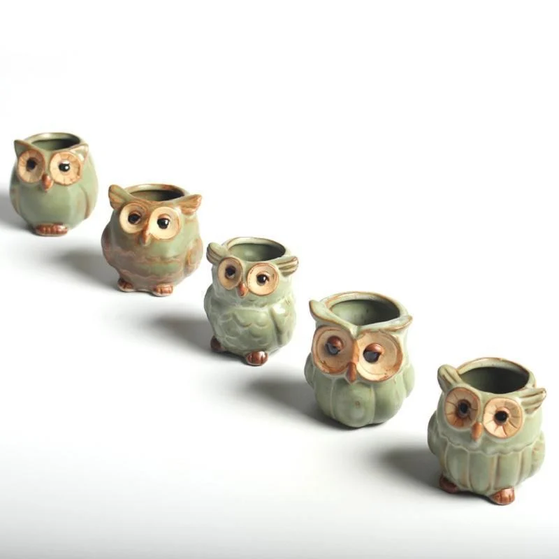 Owl Ceramic Flower Pot Set 5pcs - Glova