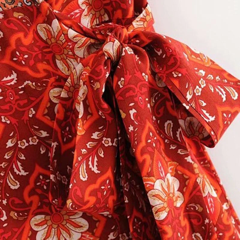 Pandora Red Vintage Floral Wrap Maxi Dress - Glova