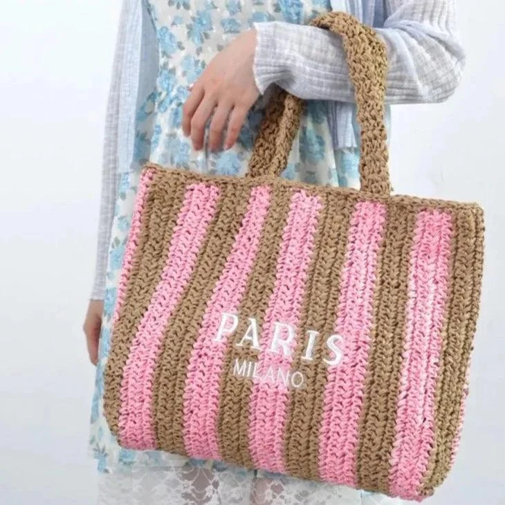 Paris Straw Knit Shopper Totes - Glova