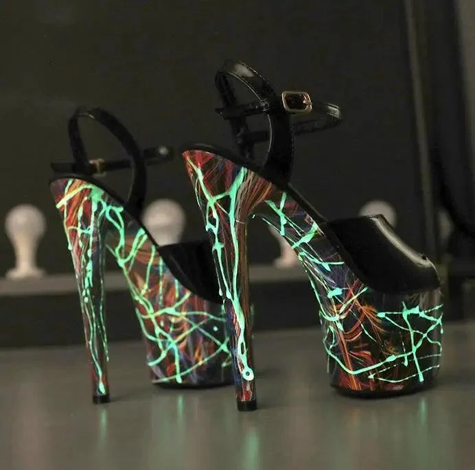 Patent Leather Stiletto Super High Heeled Fluorescence Punk Shoes - Glova