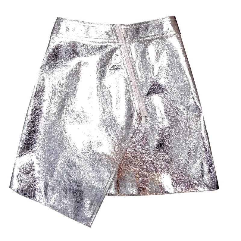 Paula Silver Patent Leather Mini Wrap Skirt - Glova