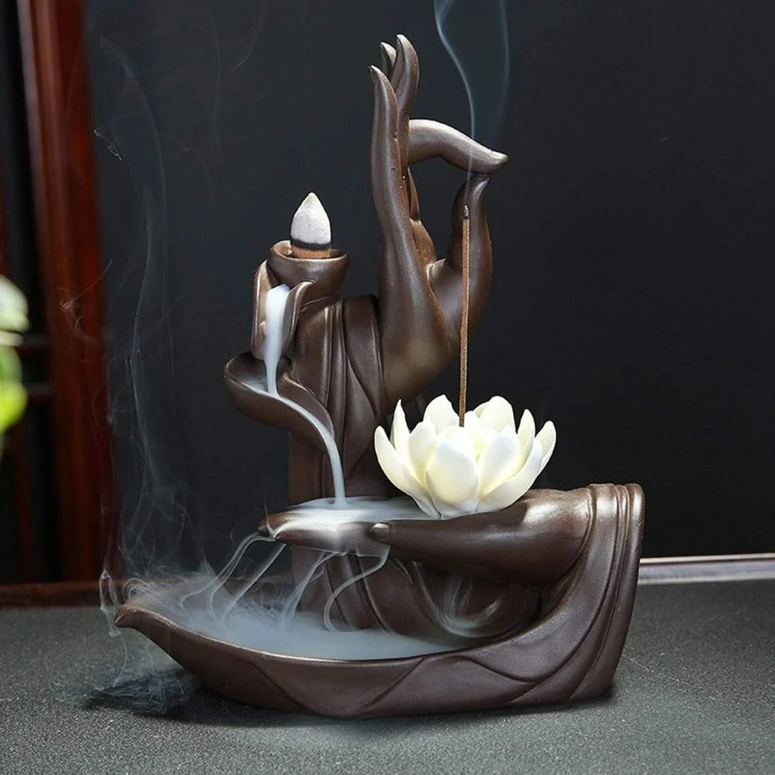 Peaceful Buddha Hands Waterfall Incense Burner - Glova