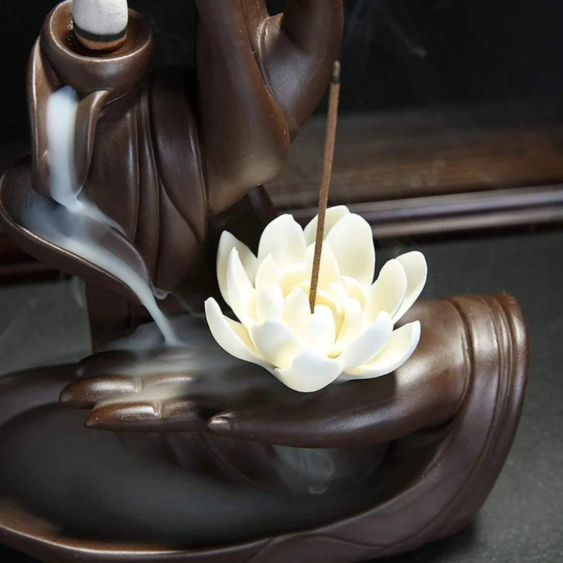 Peaceful Buddha Hands Waterfall Incense Burner - Glova