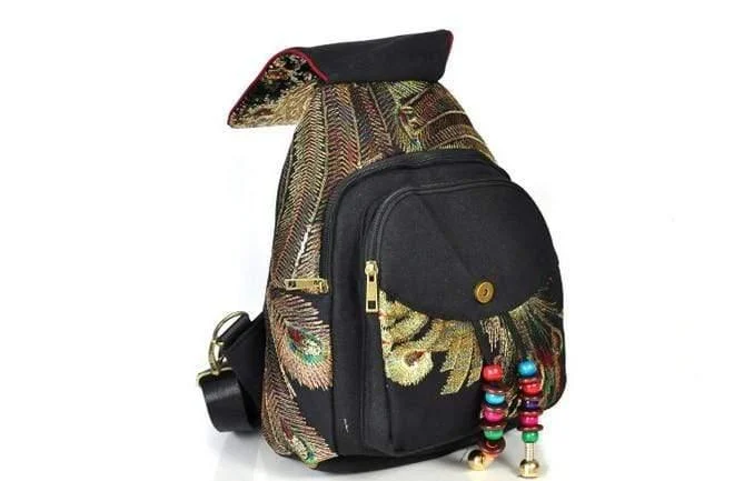 Peacock Embroidered Ethnic Style Backpack - Glova