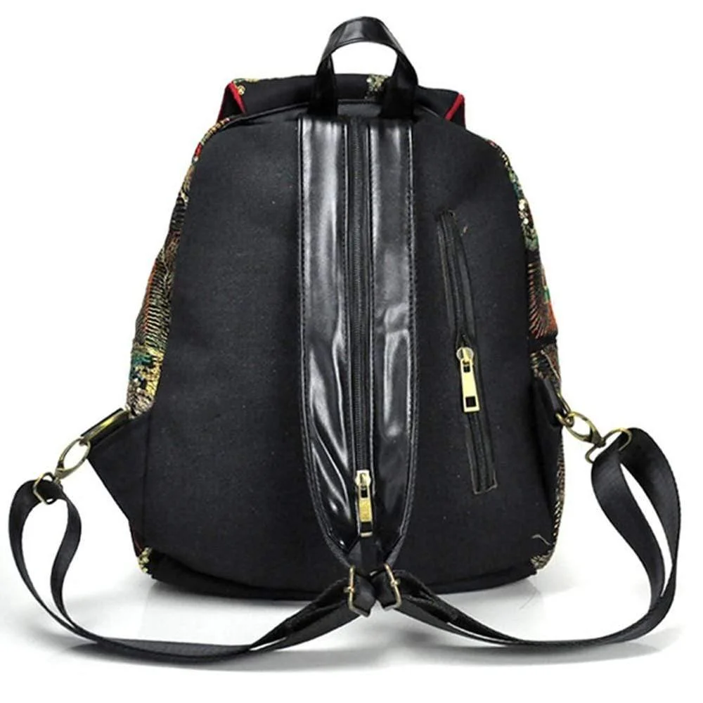 Peacock Embroidered Ethnic Style Backpack - Glova