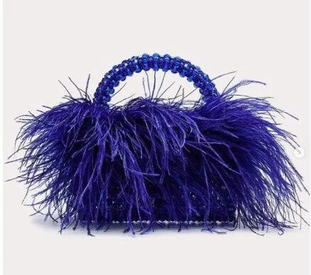 Pearl Bead Feather Fur Clear Acrylic Crystal Handbag - Glova