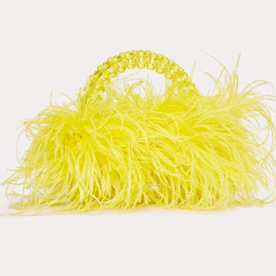 Pearl Bead Feather Fur Clear Acrylic Crystal Handbag - Glova