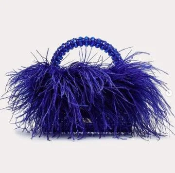 Pearl Bead Feather Fur Clear Acrylic Crystal Handbag - Glova