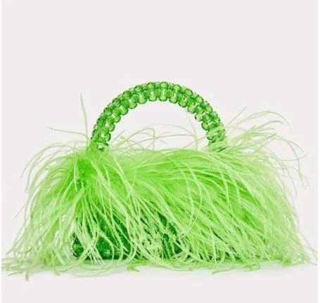 Pearl Bead Feather Fur Clear Acrylic Crystal Handbag - Glova