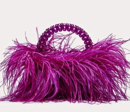 Pearl Bead Feather Fur Clear Acrylic Crystal Handbag - Glova