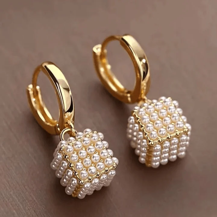 Pearl Cube Drop Earrings - Glova