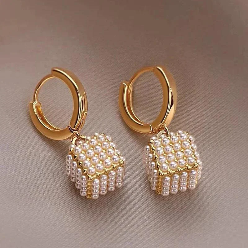 Pearl Cube Drop Earrings - Glova