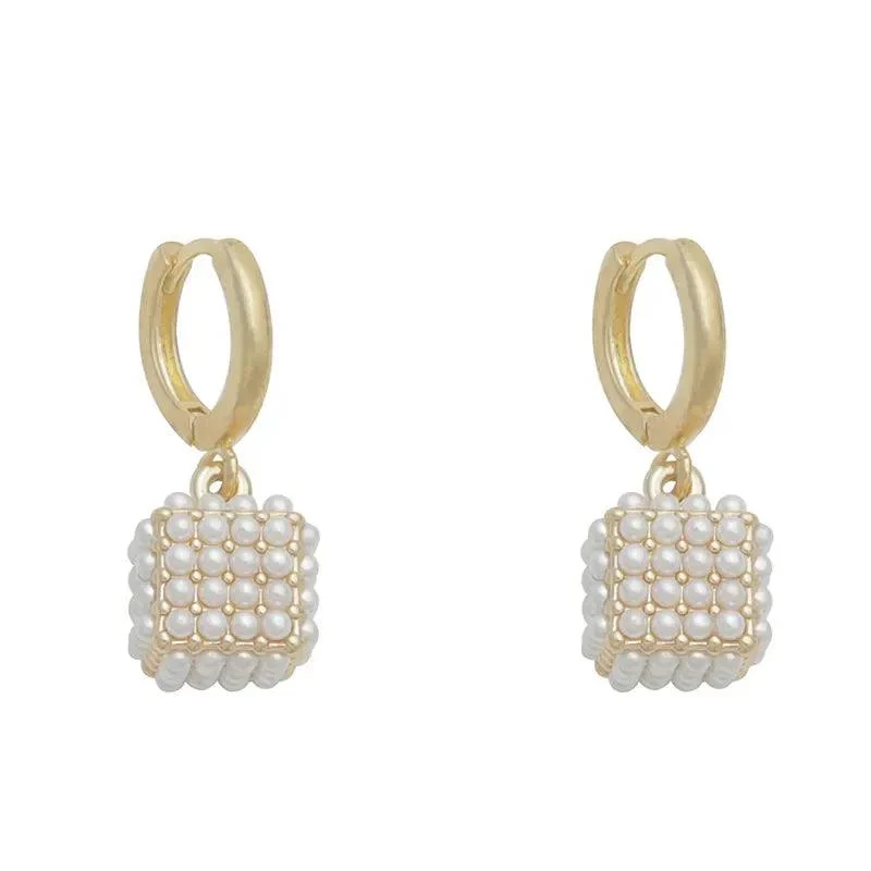 Pearl Cube Drop Earrings - Glova