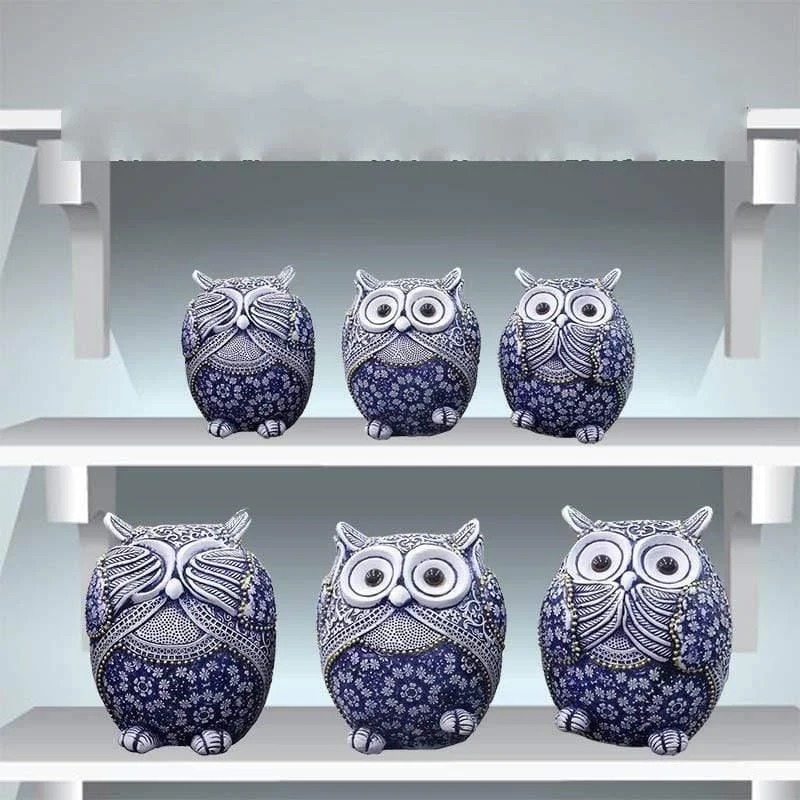 Peekaboo Blue Owl Figurines 3pcs - Glova