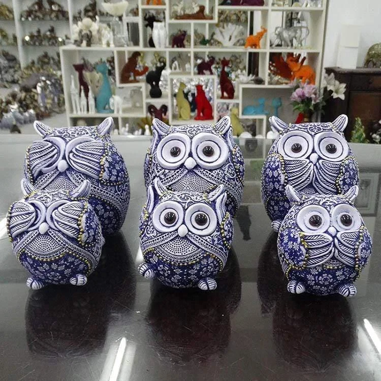 Peekaboo Blue Owl Figurines 3pcs - Glova