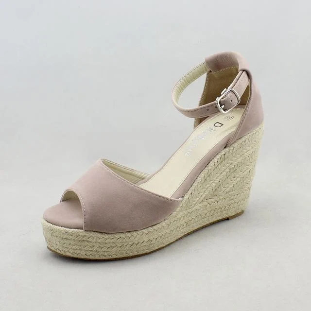 Peep Toe Espadrille Wedges with Ankle Strap - Glova