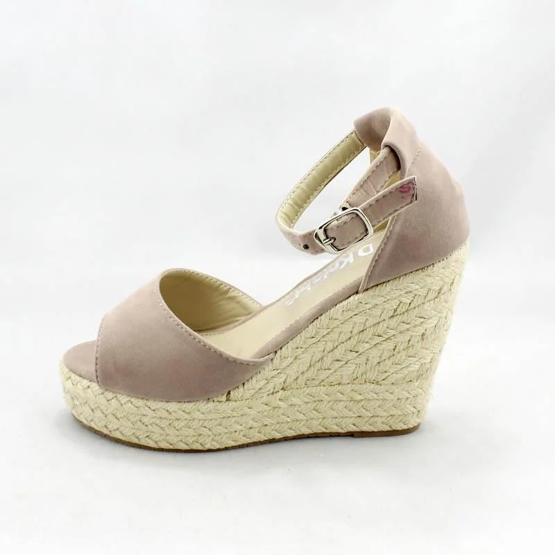 Peep Toe Espadrille Wedges with Ankle Strap - Glova